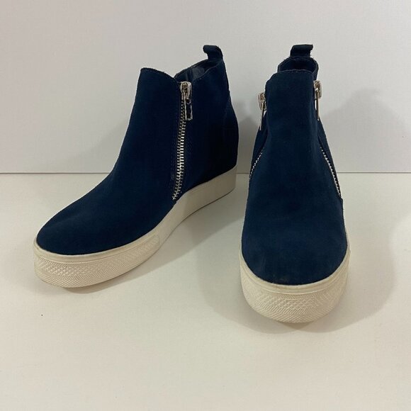 Steve Madden Women's Leather Upper Hidden Wedge Zip Sneakers Shoes Sz 9.5M Blue - Picture 2 of 10